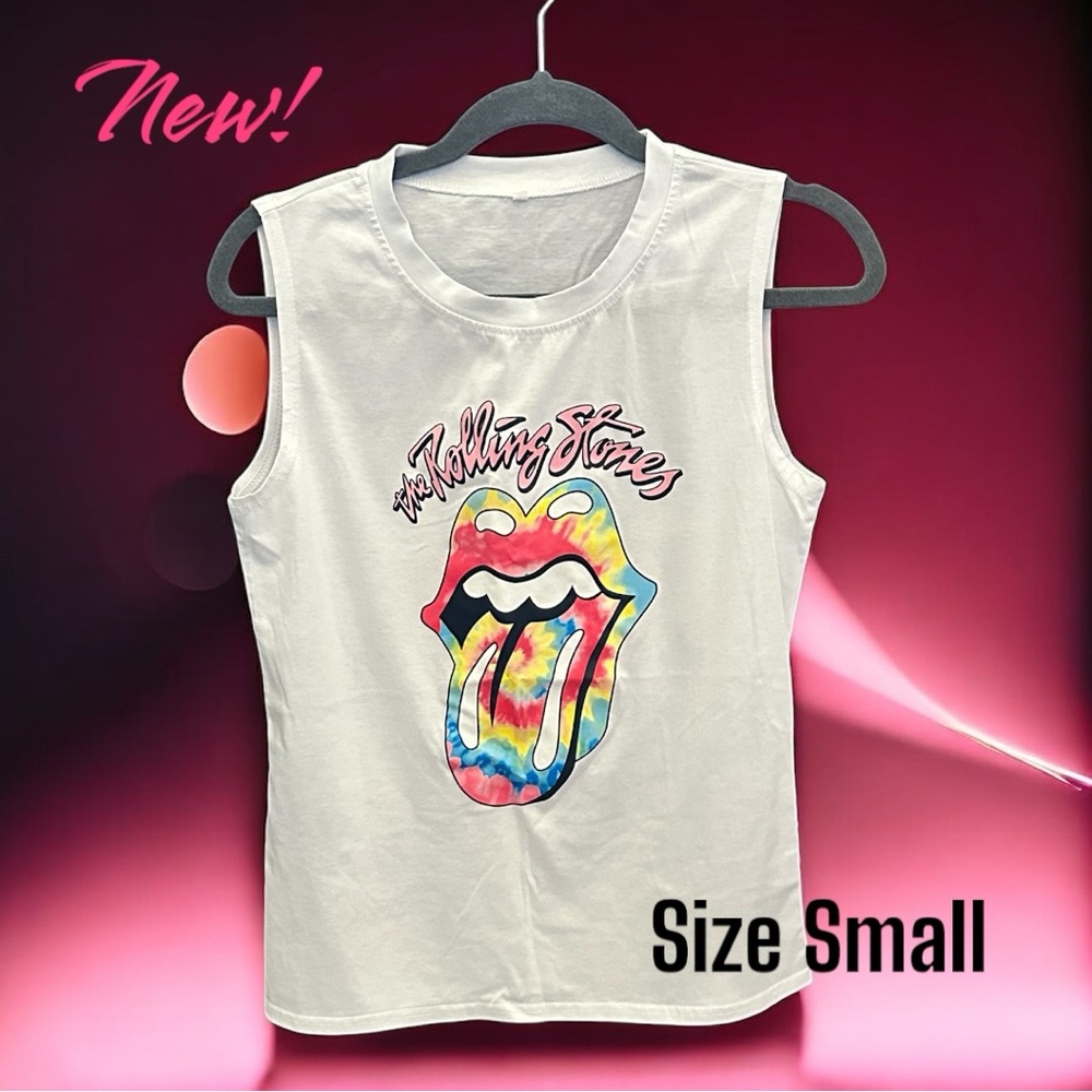 The Rolling Stones White Tank Top with Iconic Lips Graphic